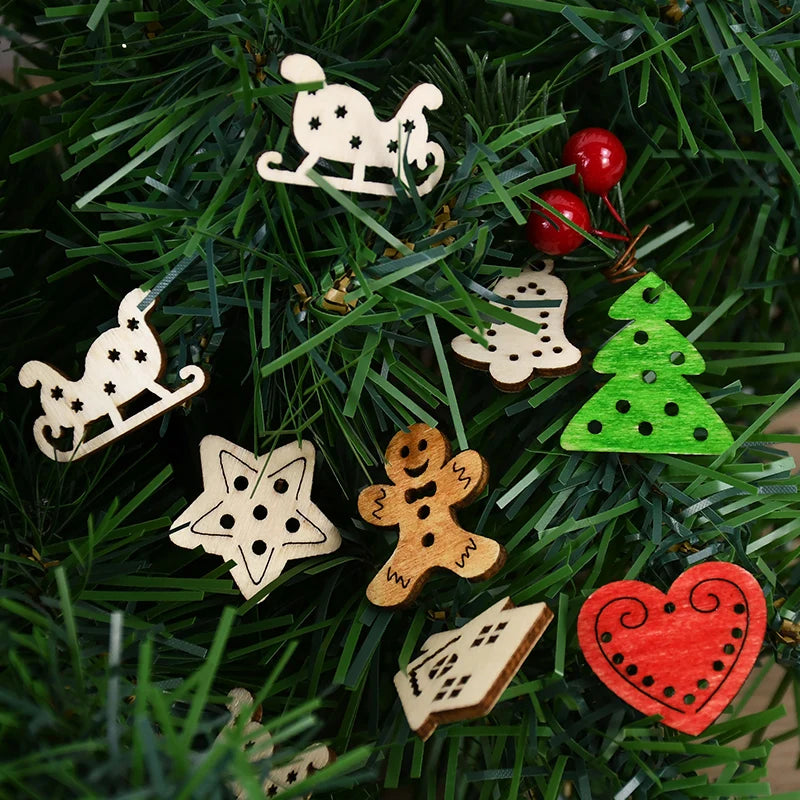 50Pcs Unfinished Christmas Wooden Ornaments DIY Tree Pendants Christmas Wood Ornaments Babs