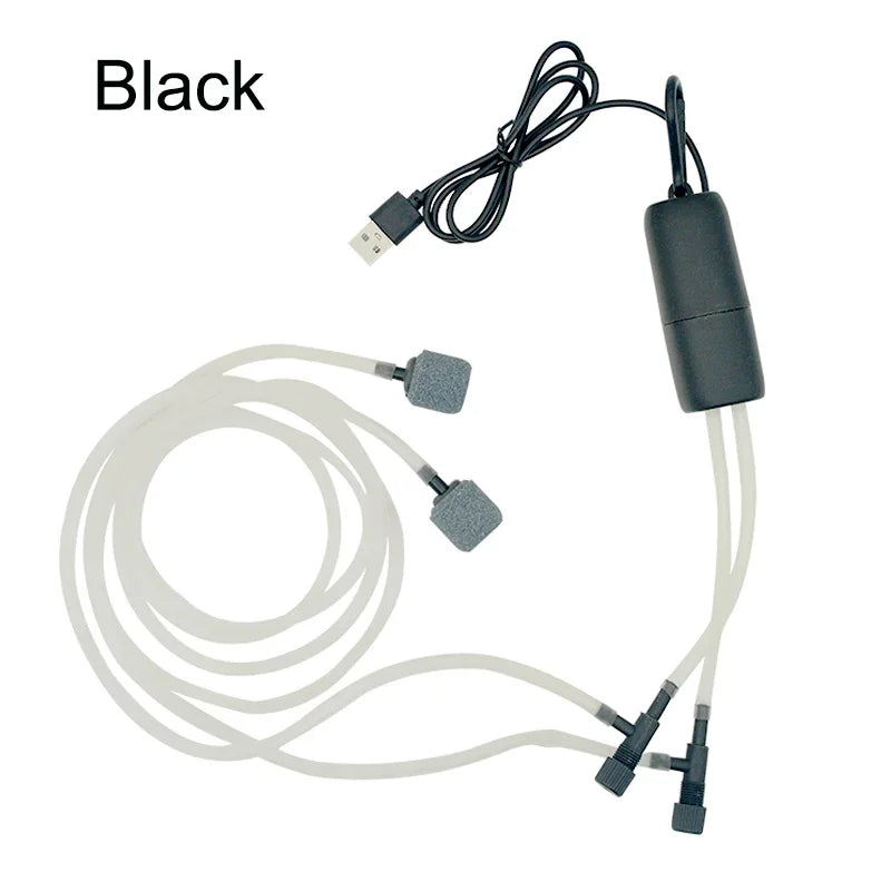 Silent USB Aquarium Air Pump – Mini Dual-Port Oxygenator Aquarium Air Pump Babs Black