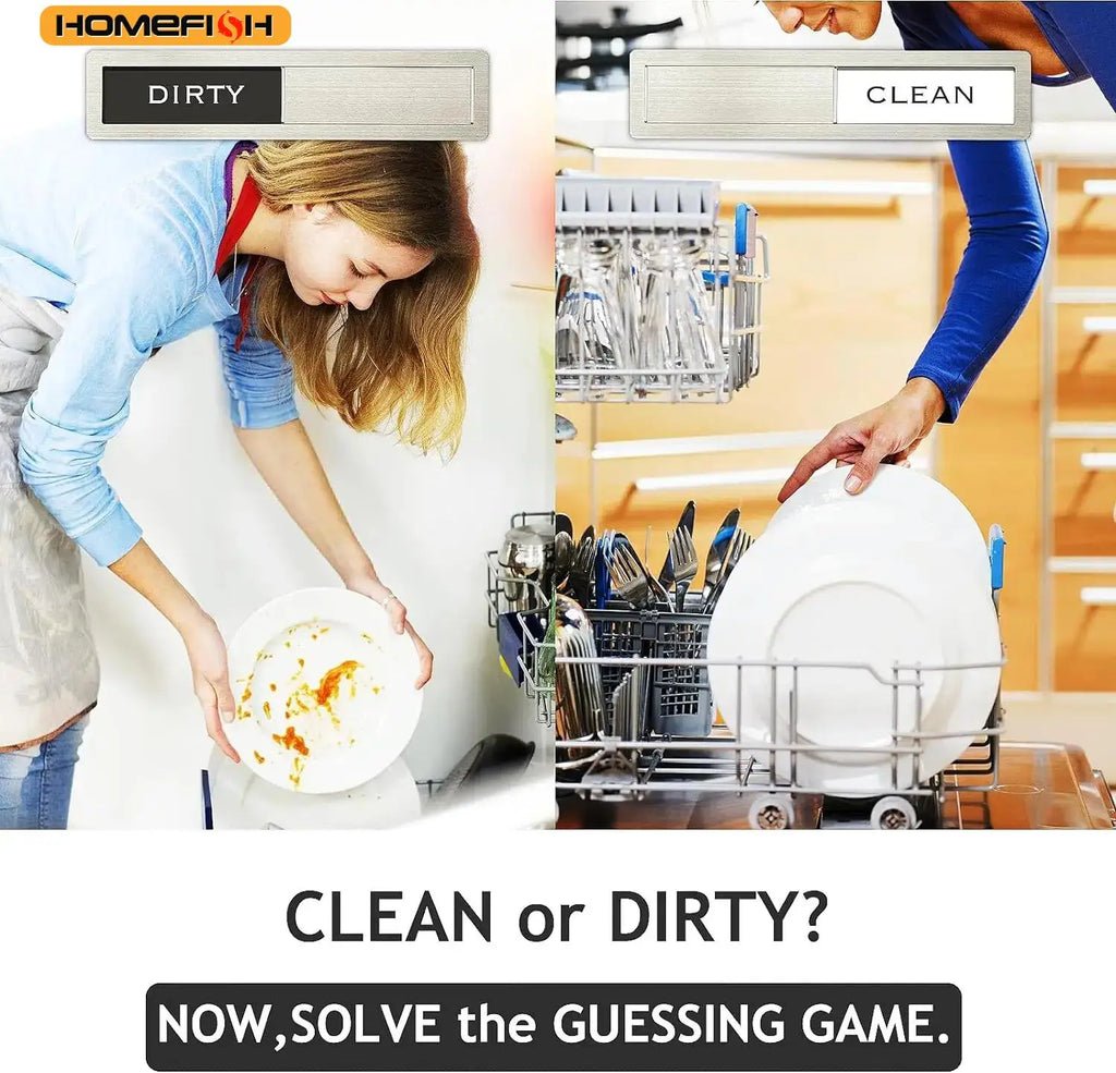 Dishwasher Magnet Clean Dirty Sign – Stainless Steel Slider Kitchen Magnet Sign Babs