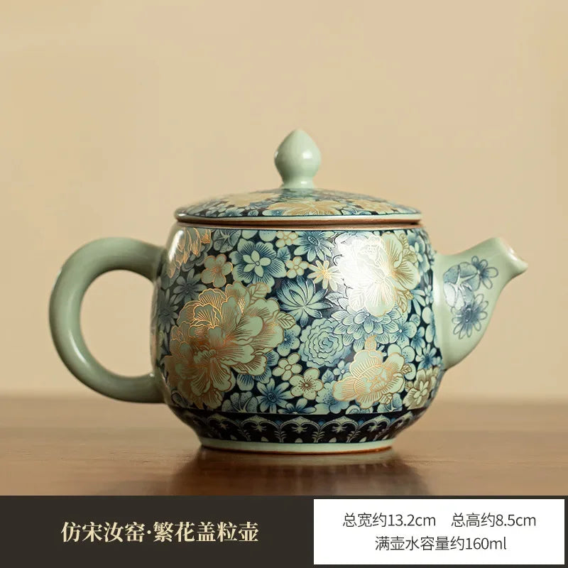 Gilding Peony Ru Ware Kung Fu Tea Set – Porcelain Teapot Kung Fu Tea Set Babs Pot-160ml