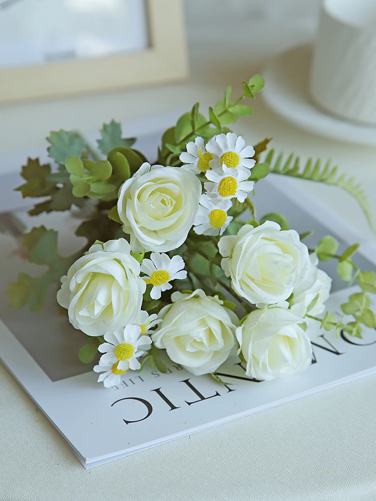 Silk Rose Artificial Bouquet – Wedding, Home & Party Décor Artificial Flower Bouquet Babs WHITE 3 pcs