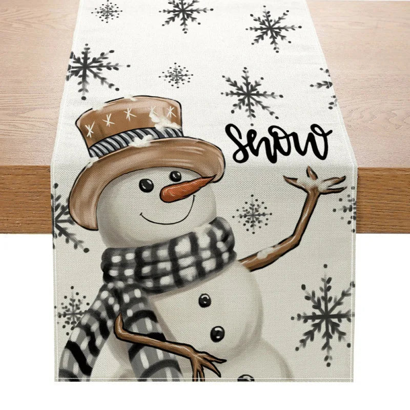 Linen Christmas Table Runner – Snowman & Xmas Tree, 72x13" Christmas Table Runner Babs 2 183x33cm