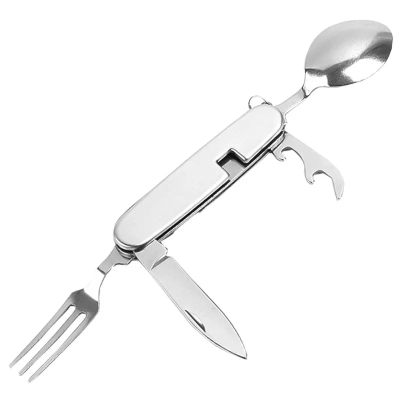 Folding Camping Cutlery Set – Stainless Steel Fork Spoon Knife Camping Cutlery Set Babs Sliver