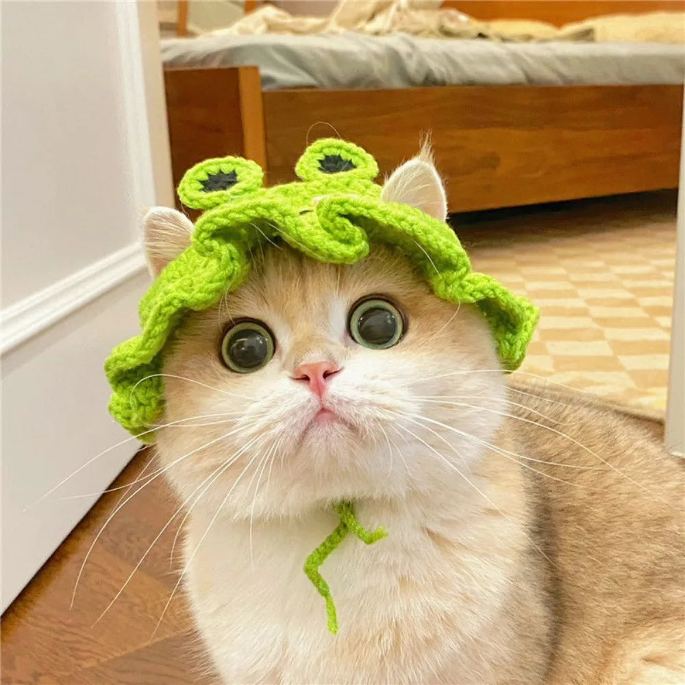 Crochet Frog Hat for Cats & Dogs – Cute Pet Party Photo Prop Pet Costume Hat Babs