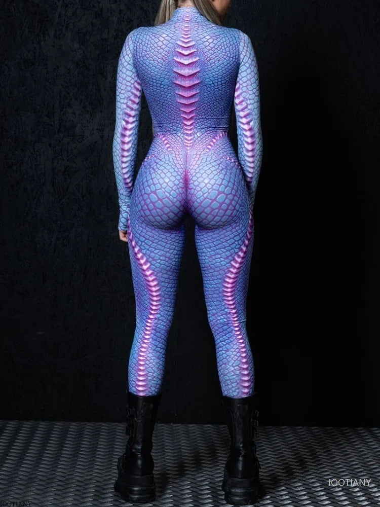 Women's Lizard Chameleon Jumpsuit Halloween Costume Set Halloween Costume Set Babs