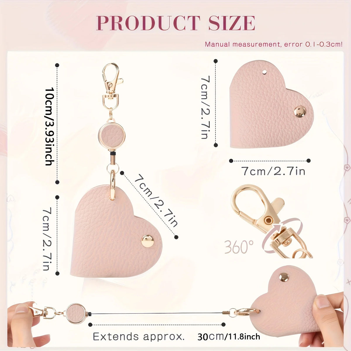 Heart-Shaped Leather Key Bag with Retractable Pull Tab Leather Key Holder Babs