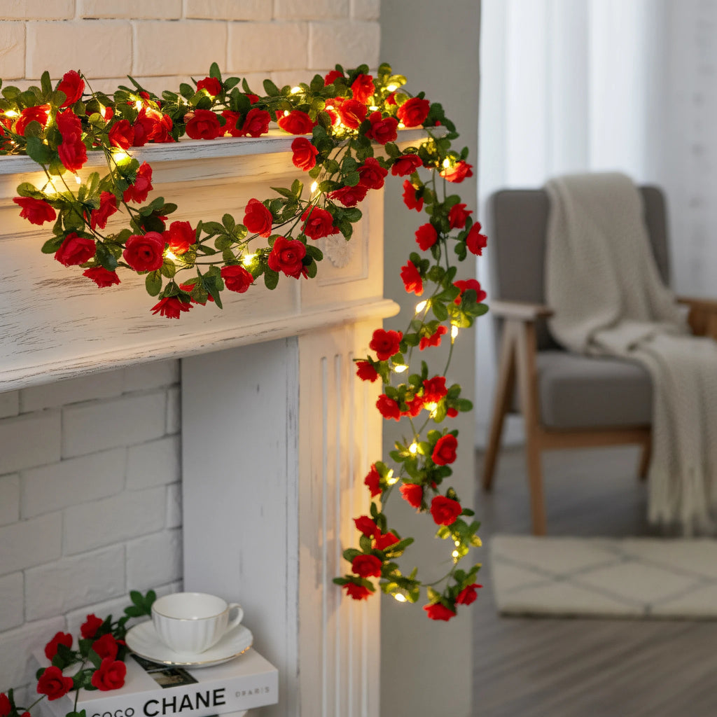 Artificial Rose Vine LED String Lights Hanging Garland Decor Floral LED Garland Babs