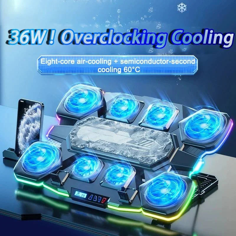 HUXUAN RGB Laptop Cooling Pad 12–18 Inch, 8-Fan Stand Laptop Cooling Pad Babs