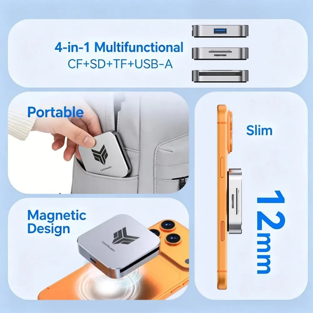 4-in-1 CF SD TF USB-A OTG Magnetic Memory Card Reader Adapter Memory Card Reader Babs