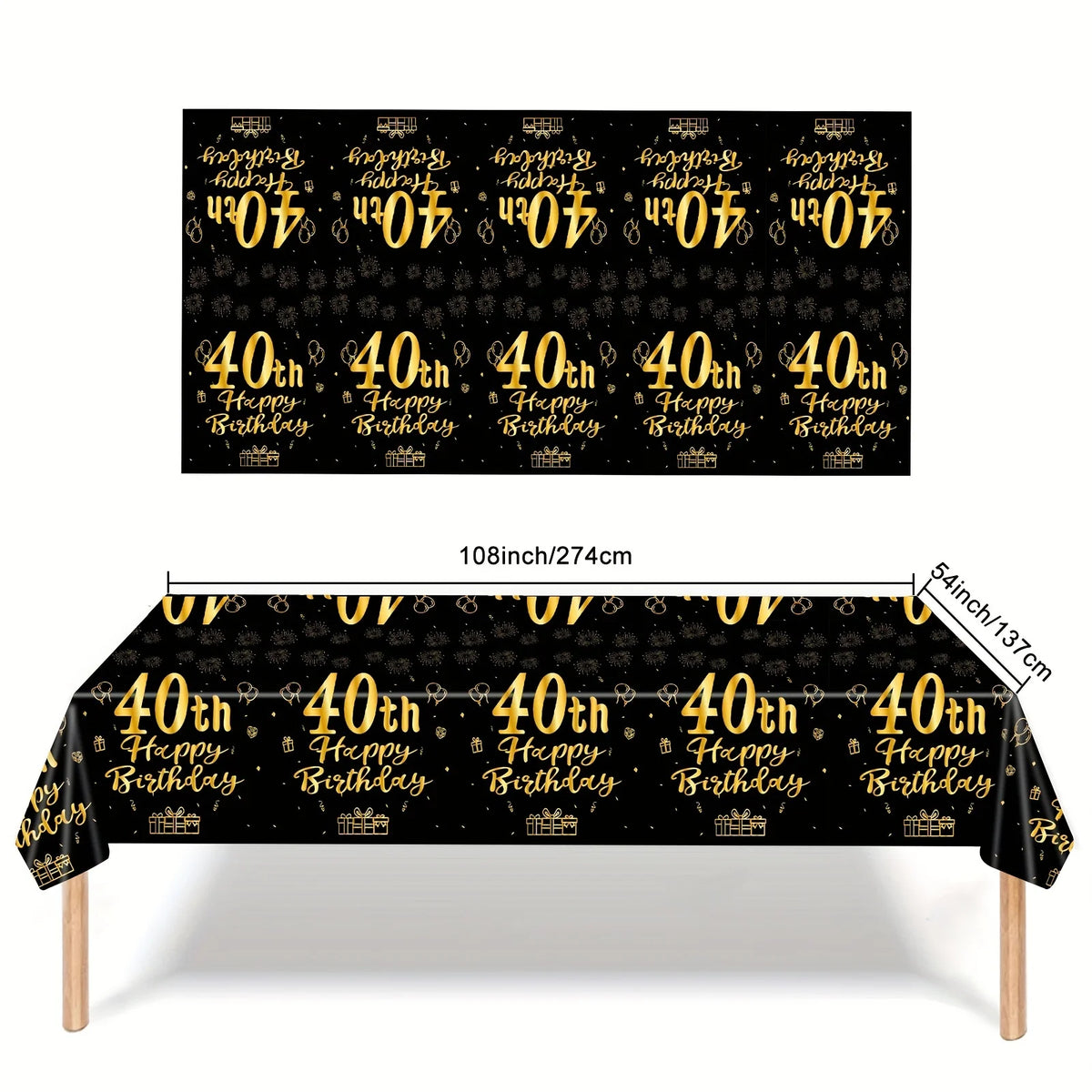 40th Birthday Party Decorations – Black & Gold Tableware Set Birthday Party Set Babs tablecloth