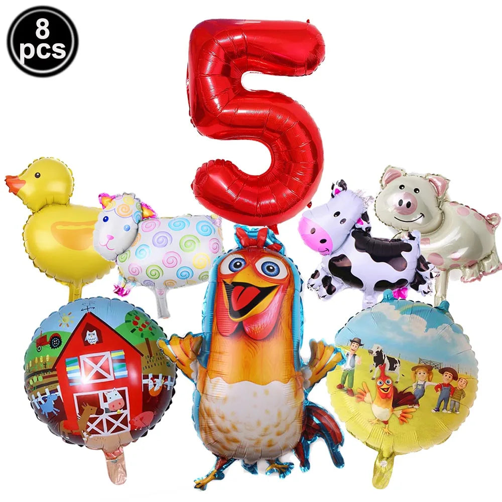 Farm Animal Foil Balloons Set – Cow Sheep Duck Pig Party Decor Party Balloons Set Babs Marble As show