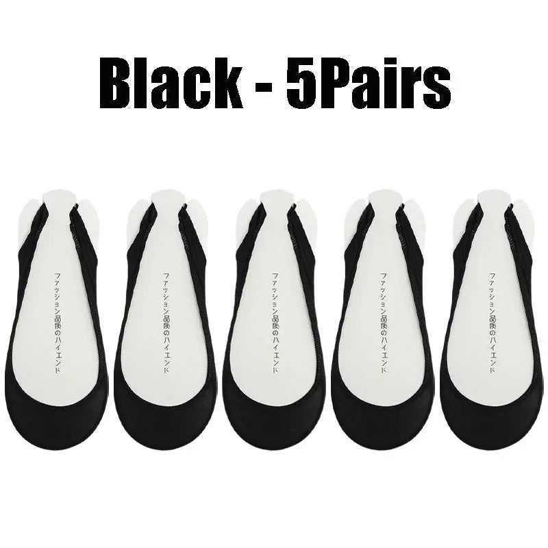 Women's Invisible No-Show Socks – Ice Silk Silicone Non-Slip No-Show Boat Socks Babs Black- 5PairS 1XL