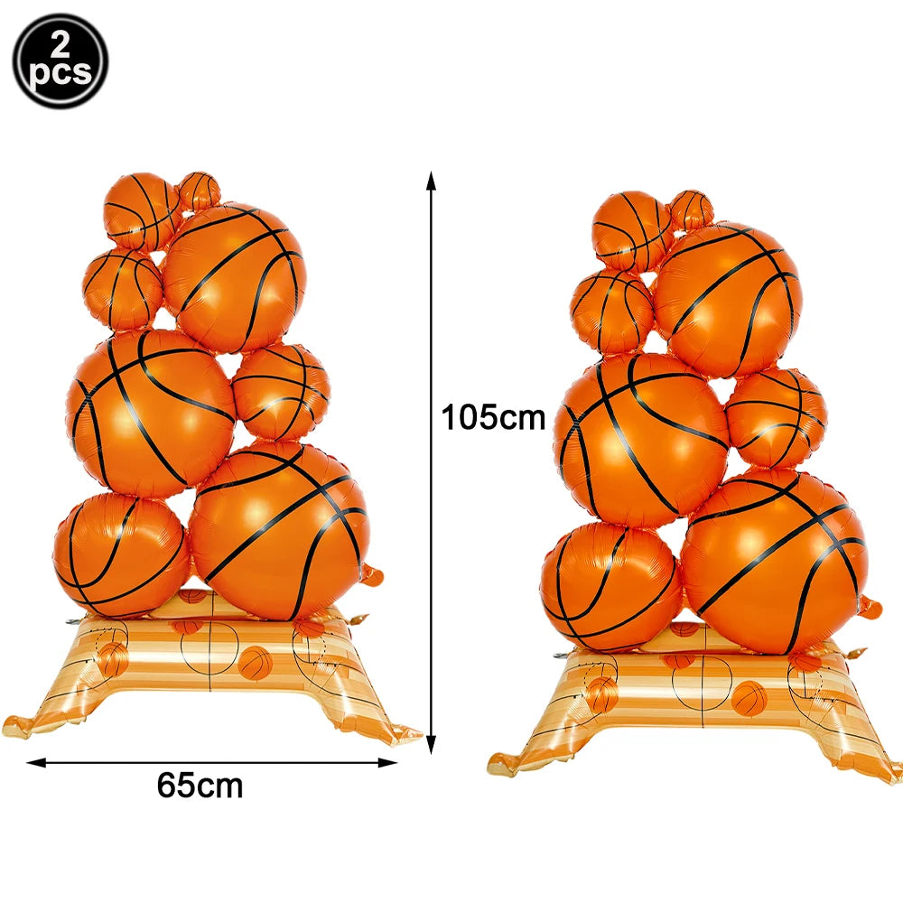 Giant 1M Self-Standing Sports Ball Foil Balloons | 1-2 Pack Party Foil Balloon Babs 2pc basketball As pictures show