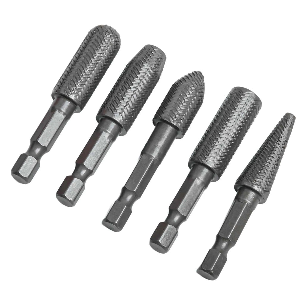 5-Pc Rotary Rasp File Set 1/4" Hex Shank Carving Burr Bits Rotary Rasp File Set Babs 5pcs