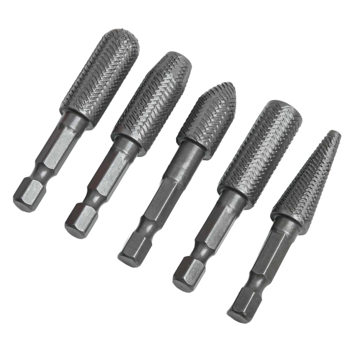 5-Pc Rotary Rasp File Set 1/4" Hex Shank Carving Burr Bits Rotary Rasp File Set Babs 5pcs