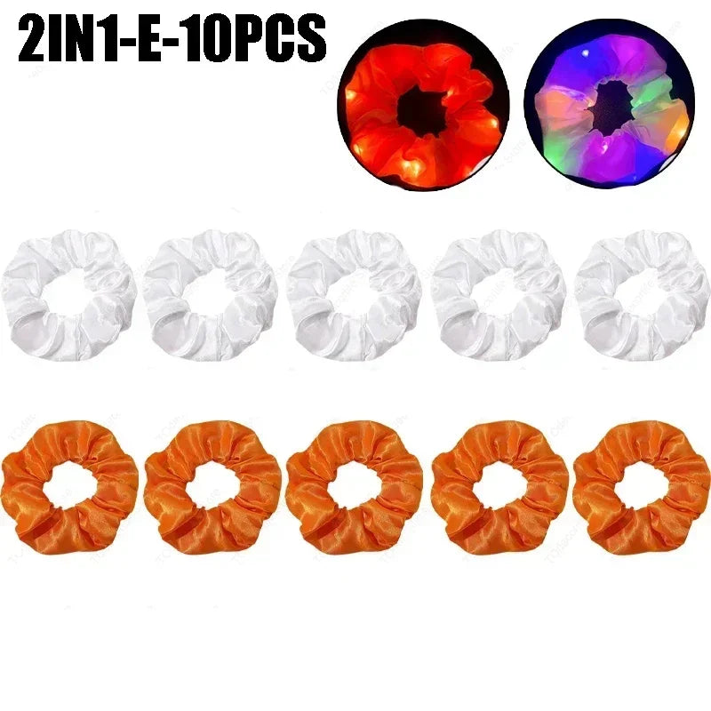 LED Light-Up Scrunchies – Satin Elastic Hair Bands for Parties LED Hair Scrunchies Babs 2IN1-E-10PCS