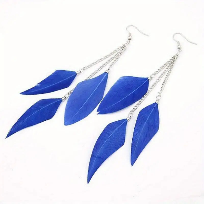Silver Feather Drop Earrings for Women – Boho Long Dangle Drop Earrings Babs sapphireblue