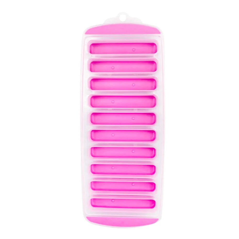 10-Hole Silicone Long Strip Ice Cube Tray Mold with Lid Silicone Ice Tray Babs rose red mold