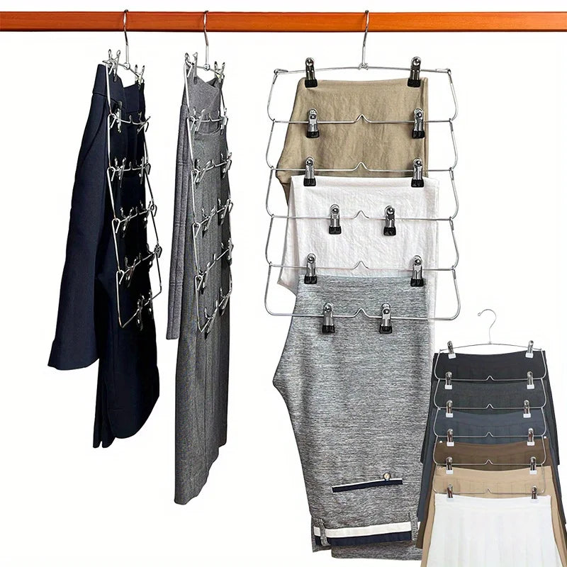 6-Tier Pants & Skirt Hangers with Clips – Closet Space Saver Clothes Hanger Organizer Babs