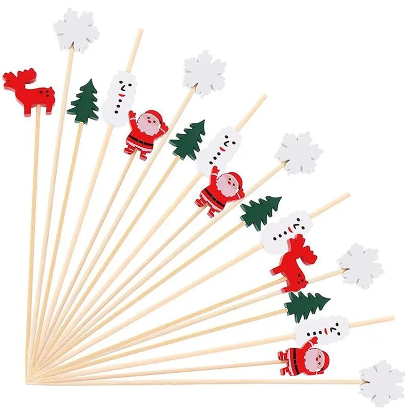 Christmas Cocktail Picks & Cupcake Toppers – 50/100 Pcs Disposable Party Picks Babs