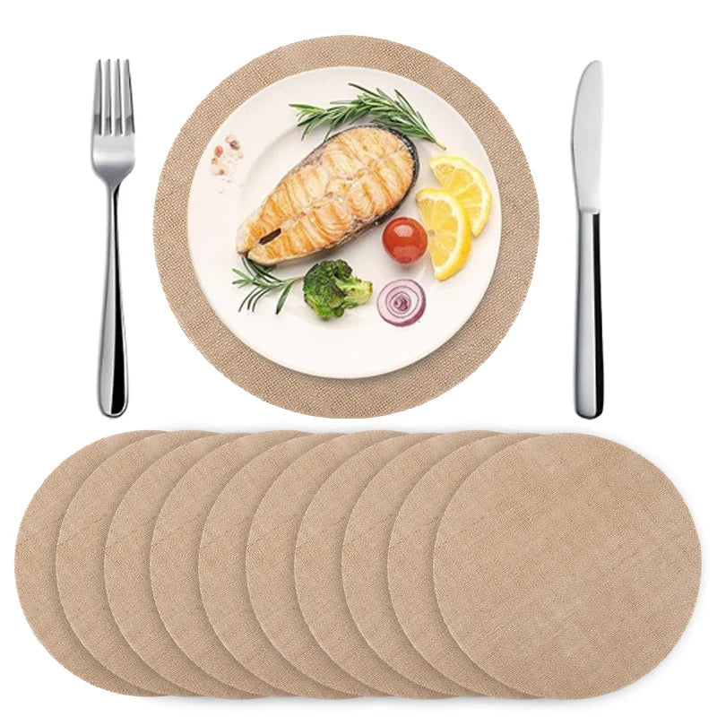 12 Round Burlap Placemats – Jute Table Mats for Parties Burlap Placemats Babs Jute 12Pcs