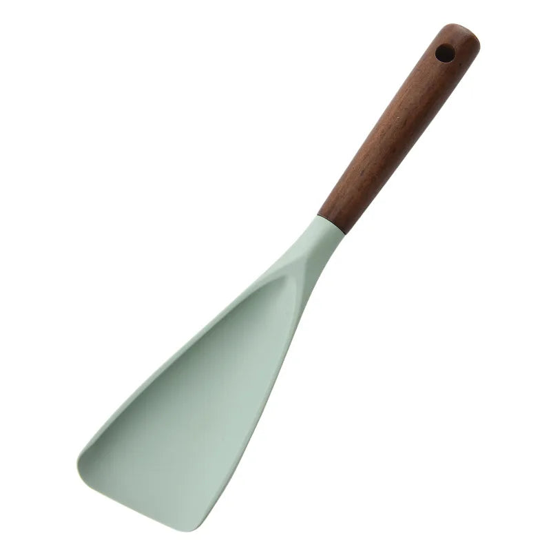 Silicone Cooking Spatula Wooden Handle – Non-Stick Safe Silicone Spatula Babs green
