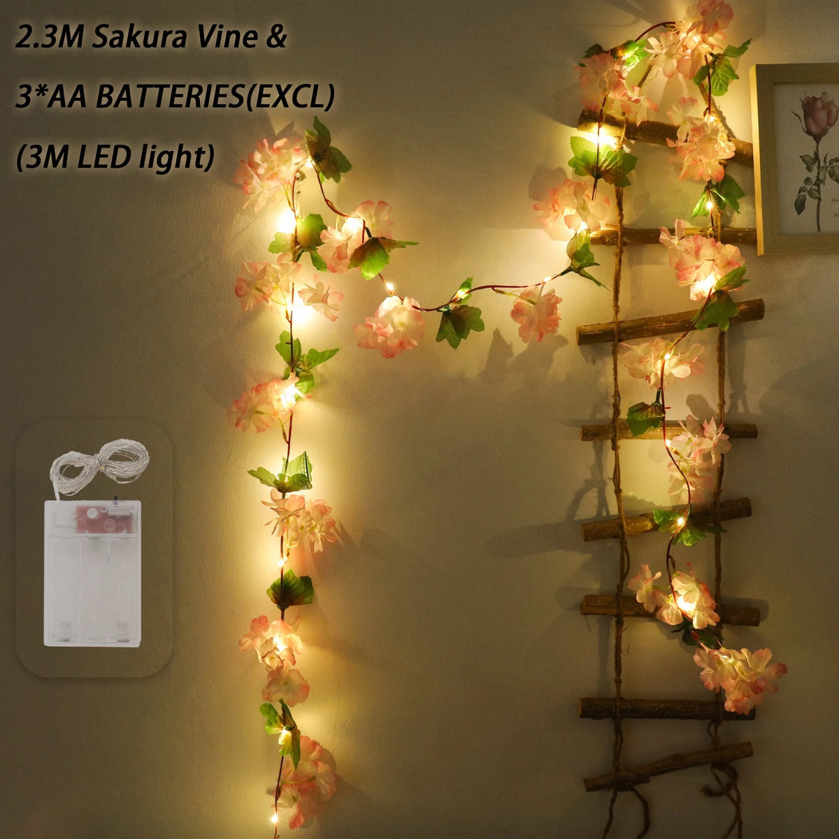 Cherry Blossom Vine LED Garland – Sakura Wedding Arch Decor Artificial Flower Garland Babs Deep Pink 3 1PC