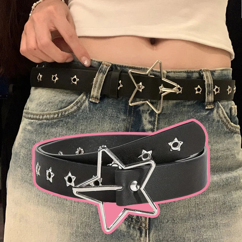 Y2K Punk Goth Star Eyelet Rivet Belt – Unisex PU Leather PU Leather Belt Babs