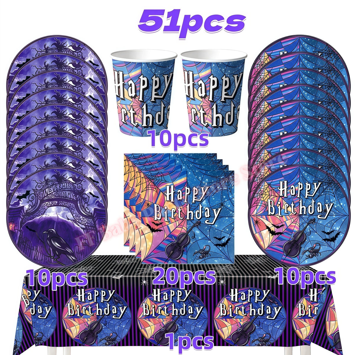 Addams Dark Academia Birthday Party Kit – Balloons, Plates & Backdrop