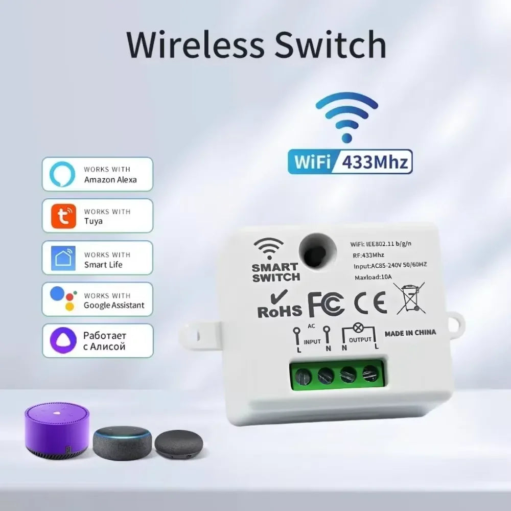 WiFi RF433MHz Smart Light Switch Dry Contact Relay DC12V AC85-240V Smart Relay Switch Babs RF and WIFI