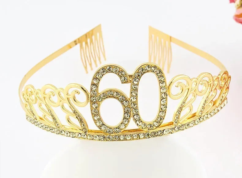 Rose Gold Satin Sash & Crystal Crown Tiara Set – Birthday Party