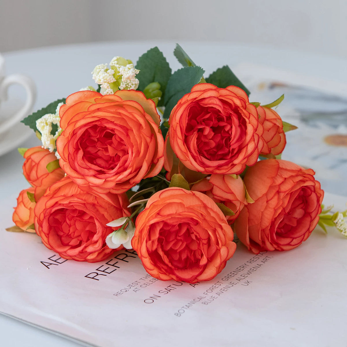 Silk Peony Artificial Flowers – Wedding & Home Decor Artificial Silk Flowers Babs Orange 3 pcs