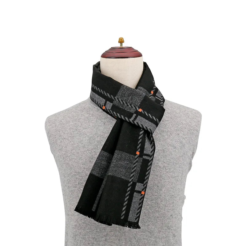 Men's Winter Plaid Cashmere-Style Scarf & Pashmina Shawl Winter Scarf Shawl Babs Blue 180 by 30CM