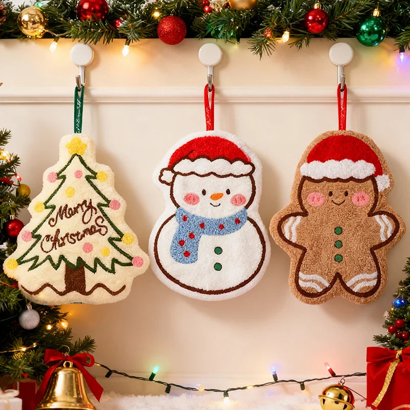 Christmas Coral Fleece Hand Towel – Gingerbread Man & Snowman Holiday Hand Towel Babs