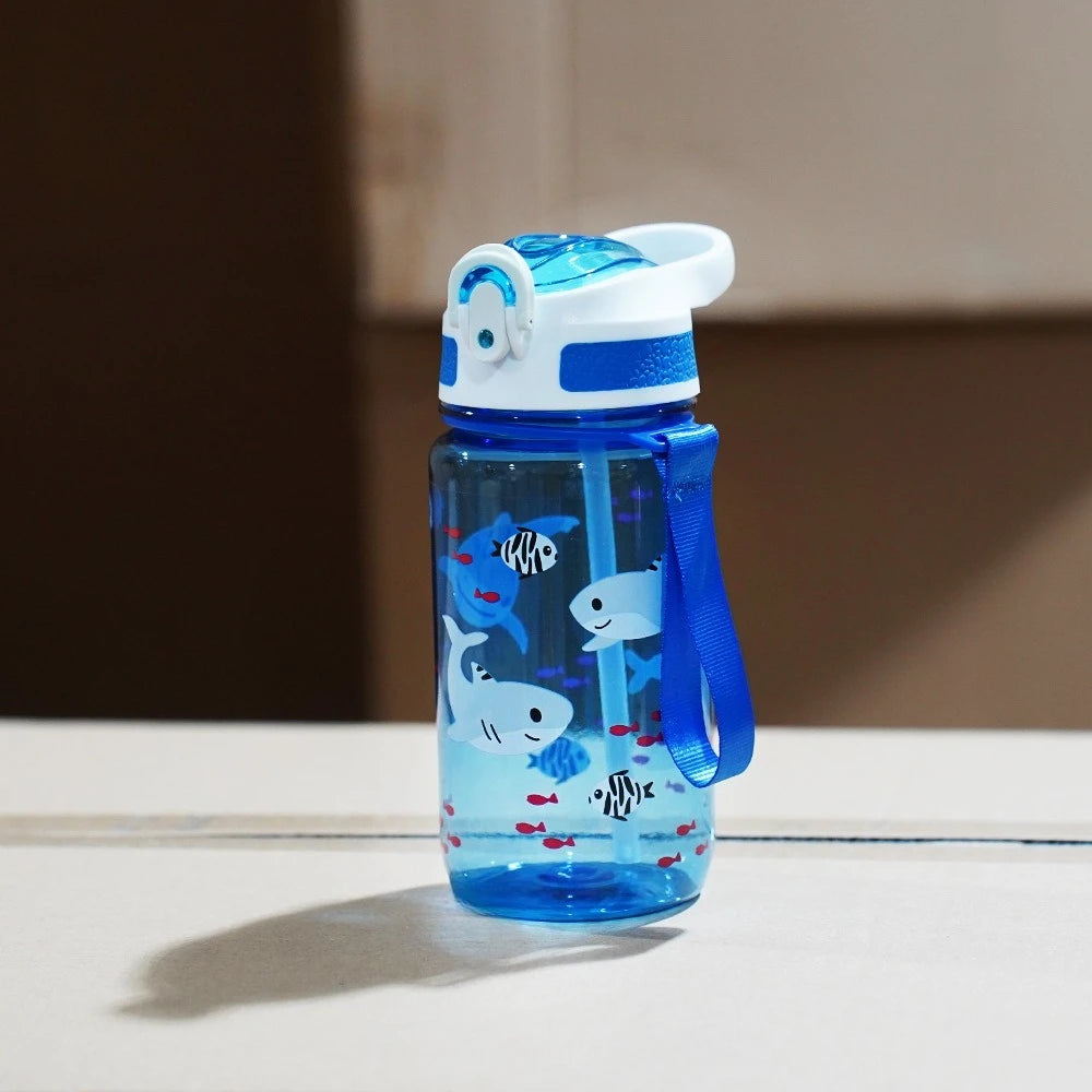 Kids Straw Water Bottle – Leakproof, BPA-Free with Carry Handle Kids Water Bottle Babs 501-600ml Blue Shark