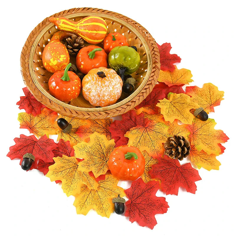 50Pcs Artificial Pumpkin Maple Leaves Pine Cone Fall Décor Set Fall Decoration Set Babs