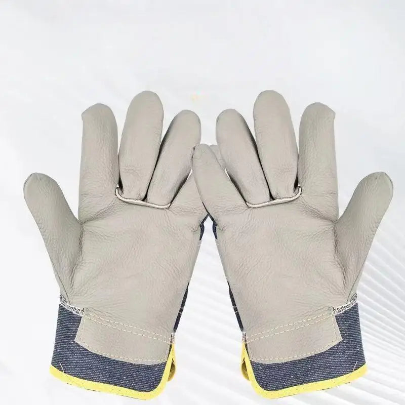 Cowhide Denim Welder Gloves – Double-Thick Work Protection Work Safety Gloves Babs One Size