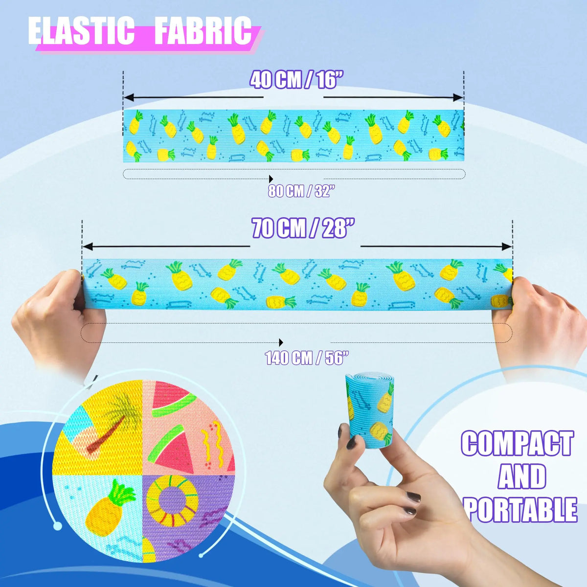 5-Pack Elastic Beach Towel Bands – Fruit Print Chair Straps Beach Towel Bands Babs