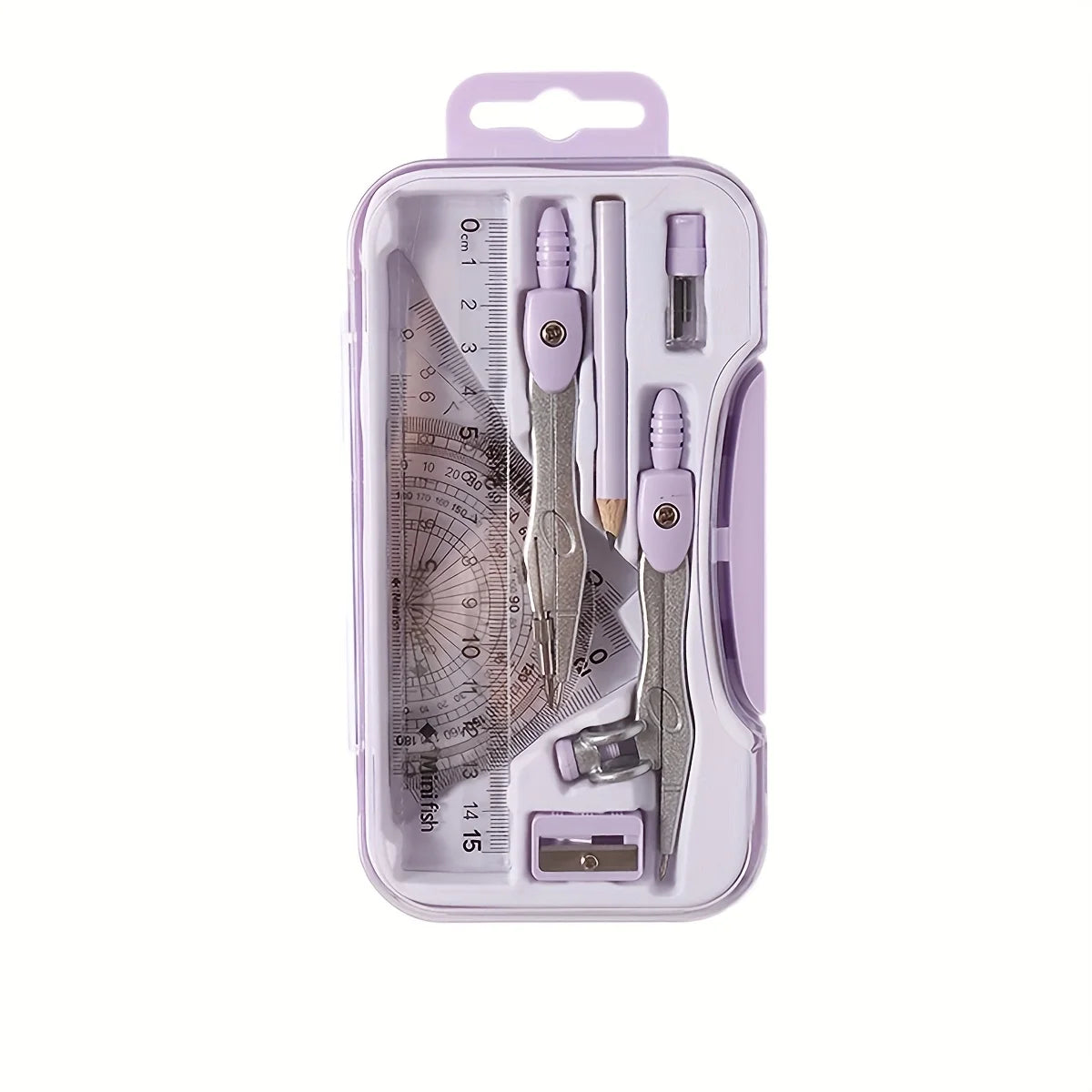 9-Piece Student Drawing Tool Set – Compass, Ruler & Protractor Geometry Drawing Set Babs plum
