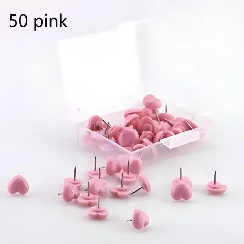 Heart Shape Thumbtacks 50-Pack – Colored Cork Board Pushpins Decorative Pushpins Babs Pink