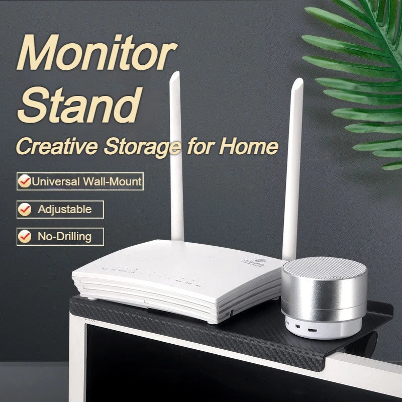 No-Drill TV Monitor Top Shelf Rack – Foldable Storage Holder Monitor Top Shelf Rack Babs