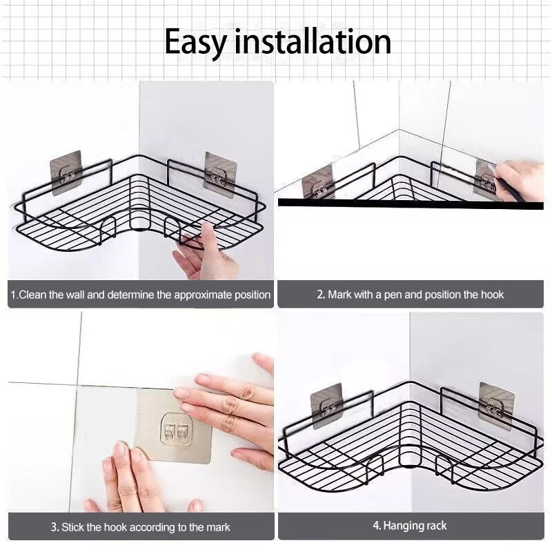 No-Drill Wall-Mounted Metal Storage Rack – Kitchen & Bathroom Wall-Mounted Storage Rack Babs