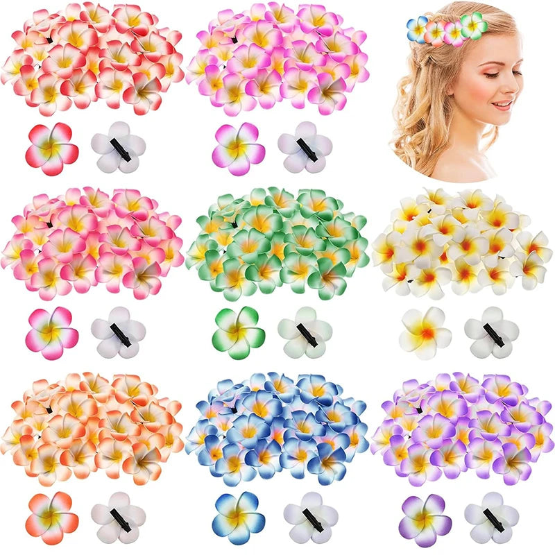 10Pcs Hawaiian Plumeria Foam Flower Hair Clips – Beach Party Flower Hair Clips Babs