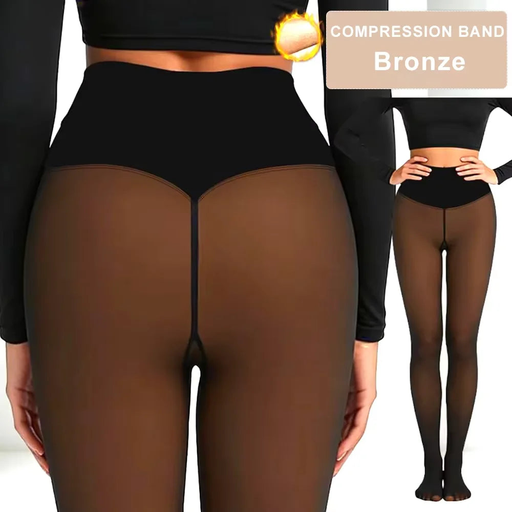 One-Seam Fleece Lined Shaping Leggings – Thermal Sheer Tights Fleece Lined Leggings Babs BRONZE L