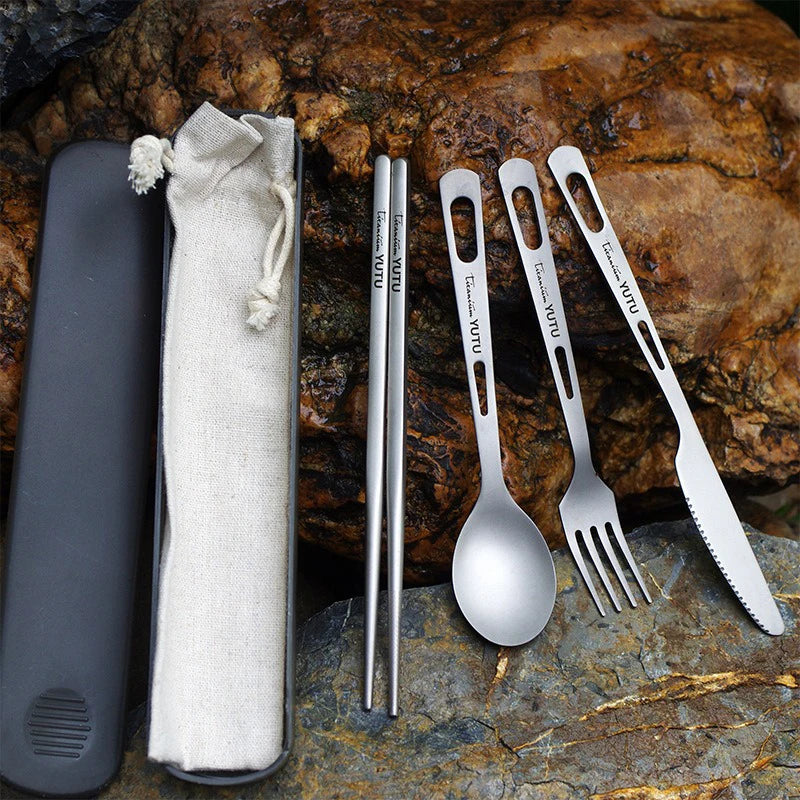 Titanium Camping Cutlery Set – Fork, Spoon, Knife & Chopsticks Camping Cutlery Set Babs