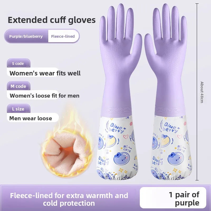 Fleece-Lined Waterproof Dishwashing Gloves – Warm Rubber Latex Dishwashing Gloves Babs VIOLET/紫罗兰 M