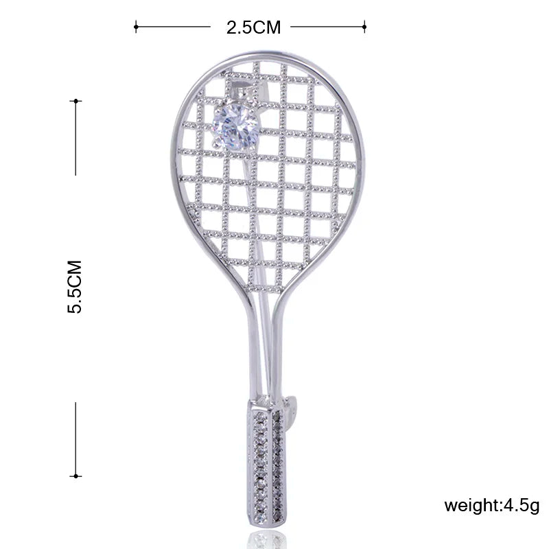 Badminton Racket Brooch – Copper & Cubic Zirconia Pin Fashion Brooch Pin Babs