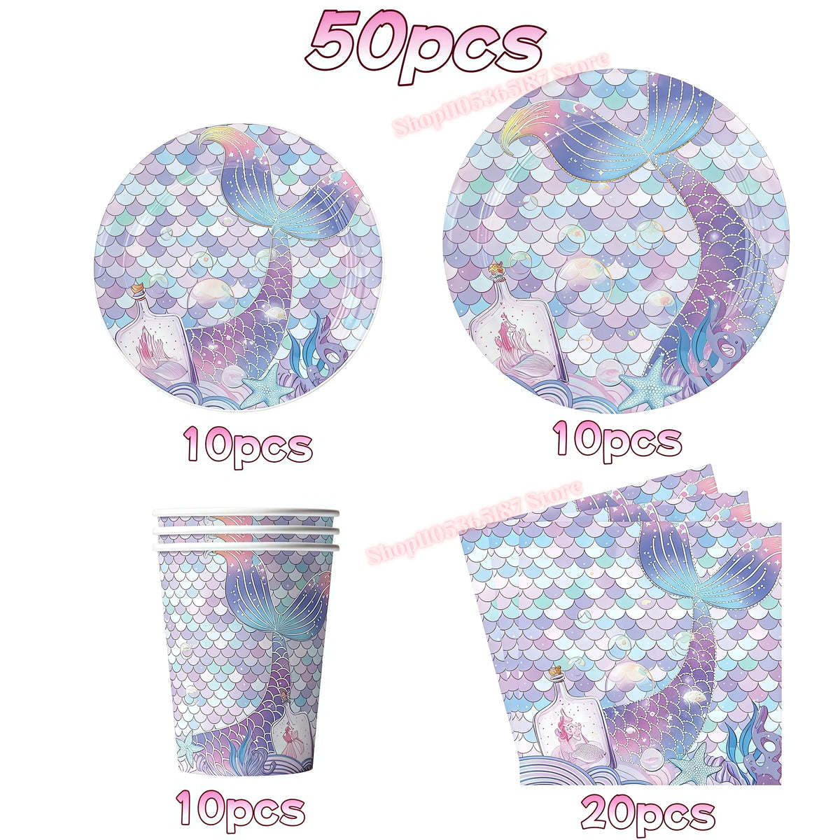Mermaid Birthday Party Decorations Set – Plates, Cups & More