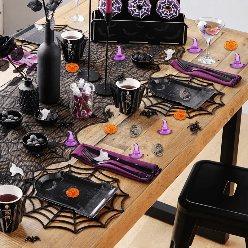 Halloween Mini Acrylic Ornaments Skull Witch Hat Pumpkin 50/100 Pcs Halloween Scatter Ornaments Babs