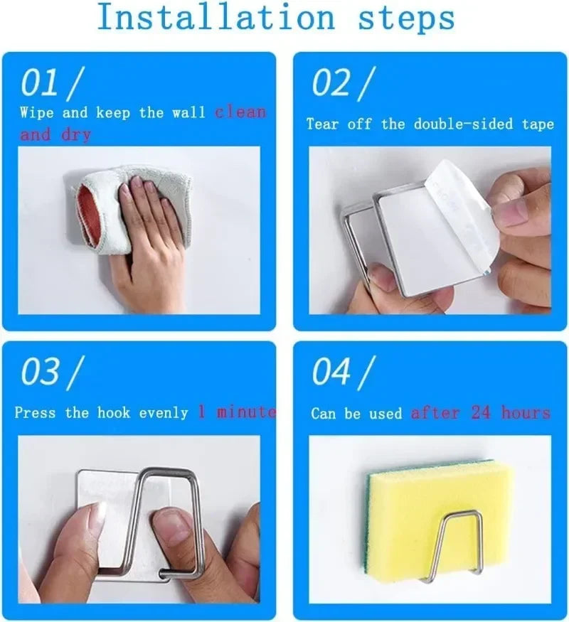 Stainless Steel Sink Sponge Holder Self-Adhesive Wall Rack Sink Sponge Holder Babs